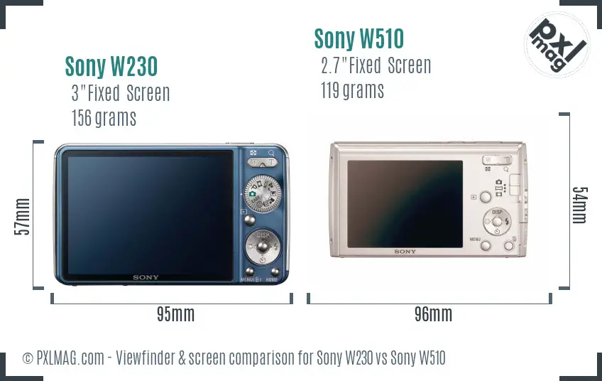 Sony W230 vs Sony W510 Screen and Viewfinder comparison