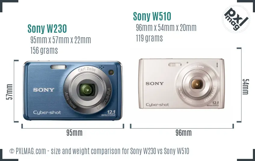 Sony W230 vs Sony W510 size comparison