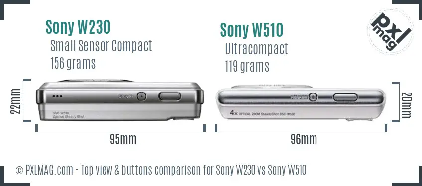 Sony W230 vs Sony W510 top view buttons comparison
