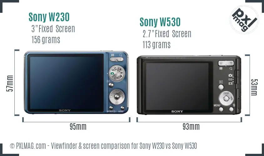 Sony W230 vs Sony W530 Screen and Viewfinder comparison