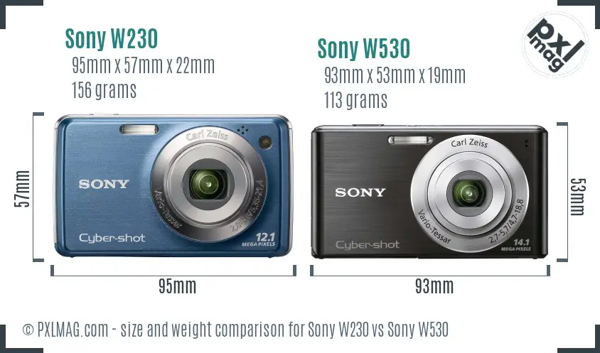 Sony W230 vs Sony W530 size comparison