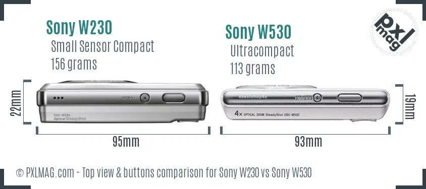 Sony W230 vs Sony W530 top view buttons comparison