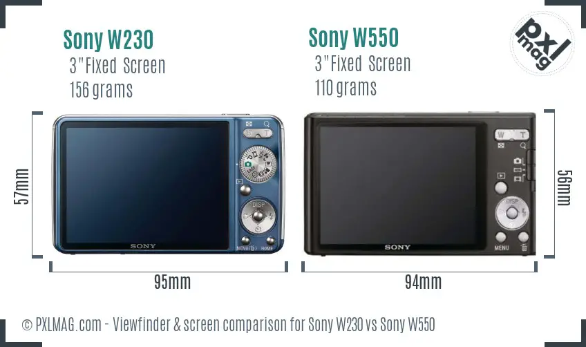 Sony W230 vs Sony W550 Screen and Viewfinder comparison