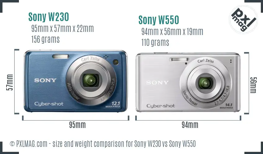 Sony W230 vs Sony W550 size comparison