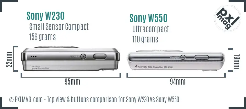 Sony W230 vs Sony W550 top view buttons comparison