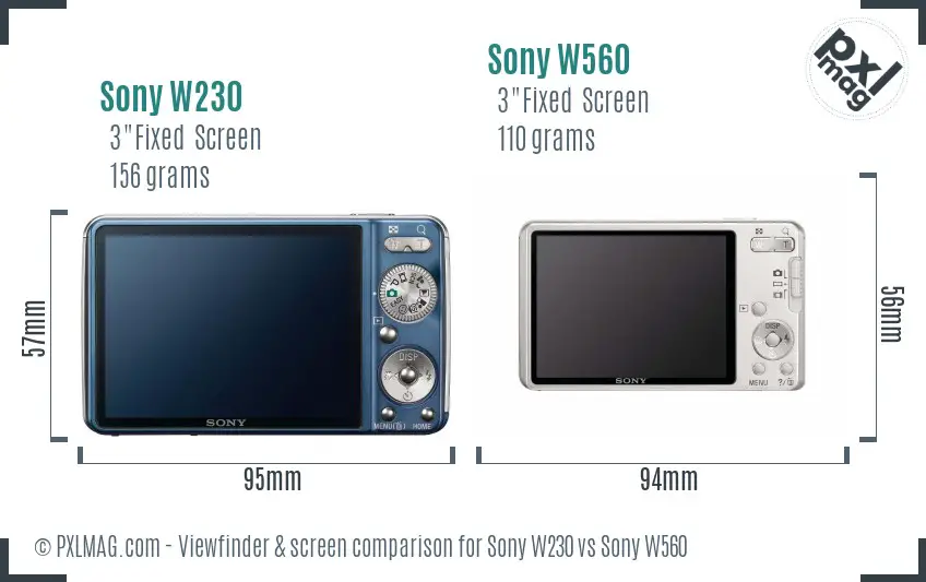 Sony W230 vs Sony W560 Screen and Viewfinder comparison