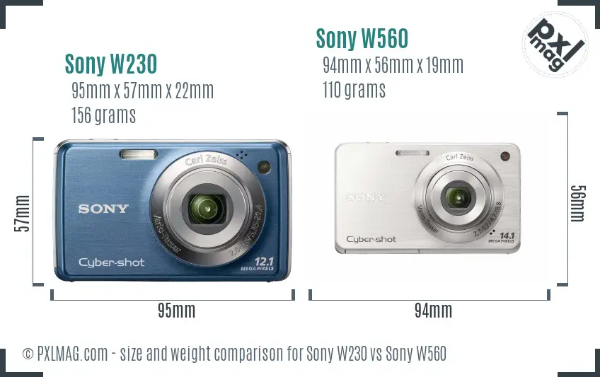 Sony W230 vs Sony W560 size comparison
