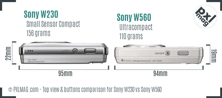 Sony W230 vs Sony W560 top view buttons comparison