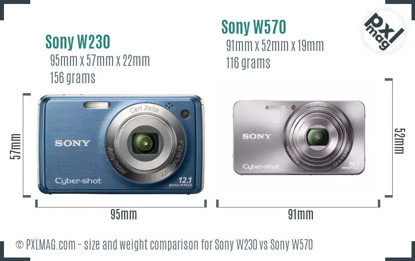 Sony W230 vs Sony W570 size comparison