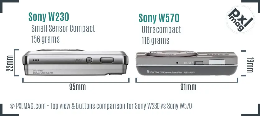 Sony W230 vs Sony W570 top view buttons comparison