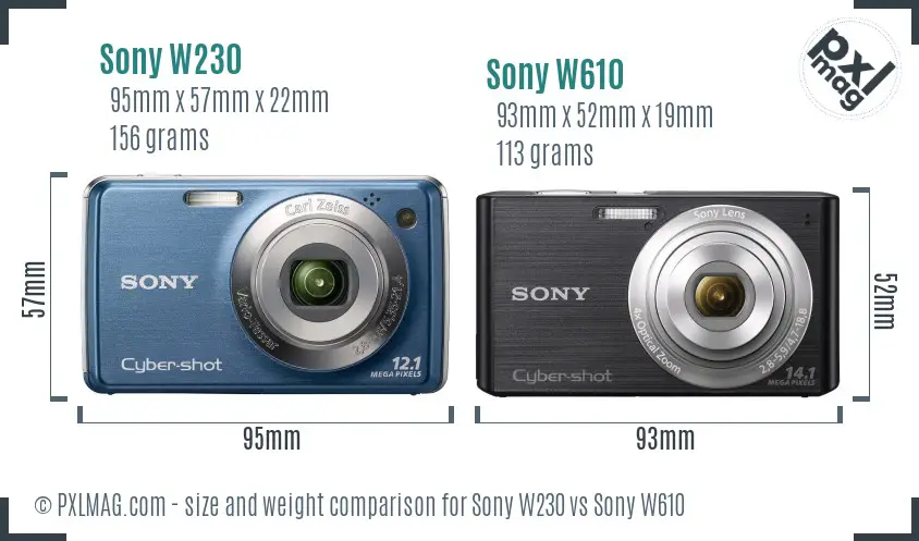 Sony W230 vs Sony W610 size comparison