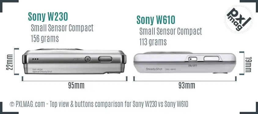 Sony W230 vs Sony W610 top view buttons comparison
