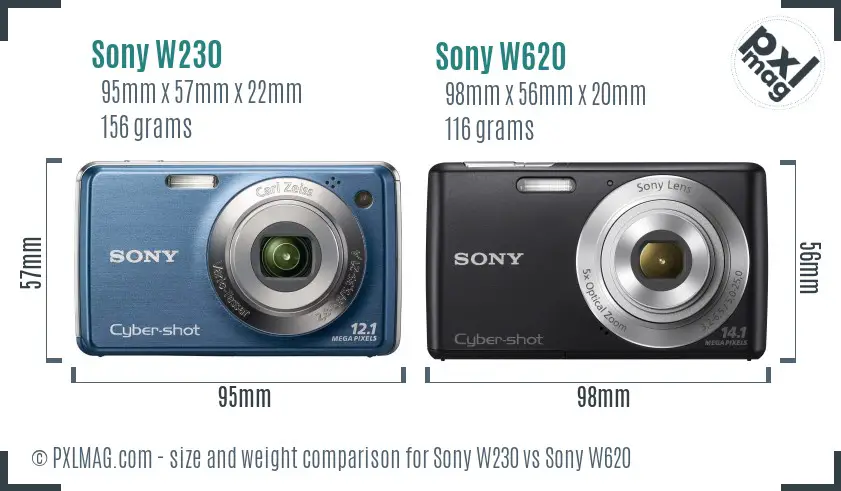 Sony W230 vs Sony W620 size comparison