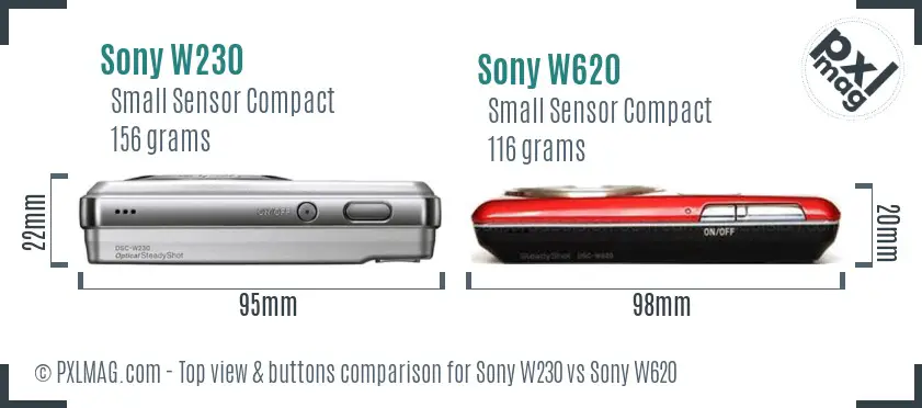 Sony W230 vs Sony W620 top view buttons comparison