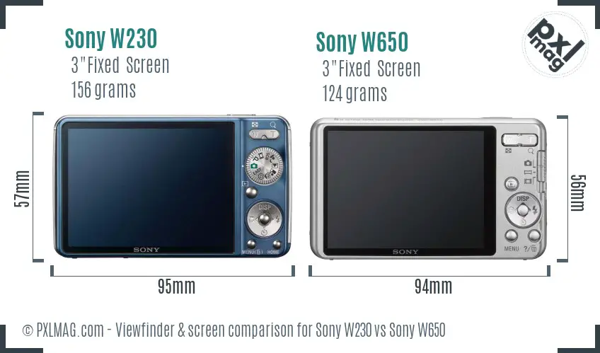 Sony W230 vs Sony W650 Screen and Viewfinder comparison