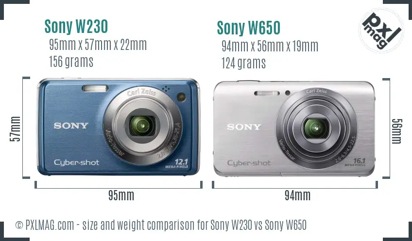 Sony W230 vs Sony W650 size comparison