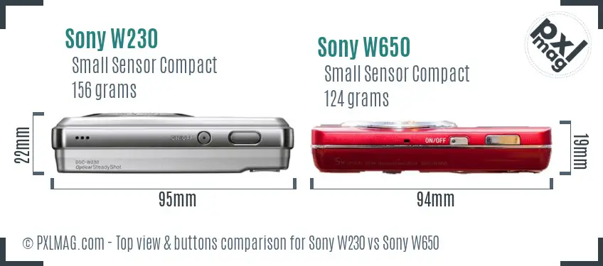 Sony W230 vs Sony W650 top view buttons comparison