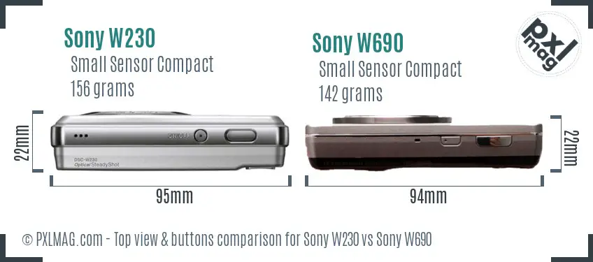 Sony W230 vs Sony W690 top view buttons comparison