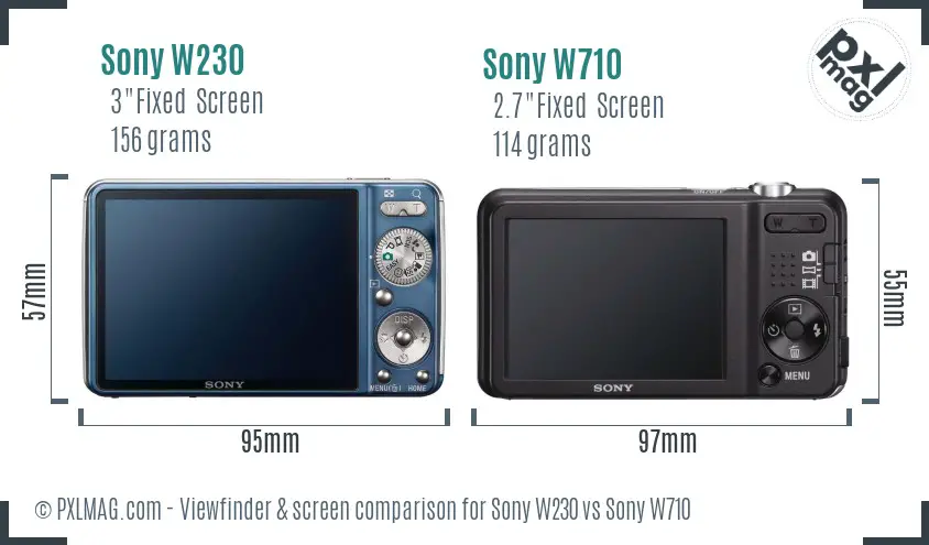 Sony W230 vs Sony W710 Screen and Viewfinder comparison