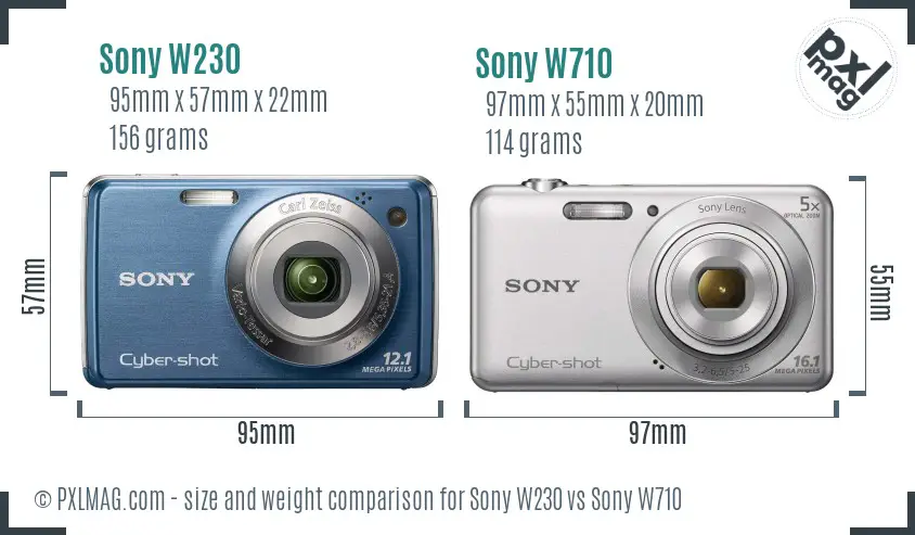 Sony W230 vs Sony W710 size comparison