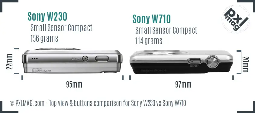 Sony W230 vs Sony W710 top view buttons comparison