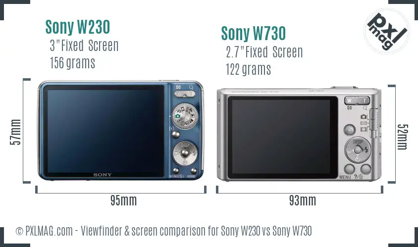 Sony W230 vs Sony W730 Screen and Viewfinder comparison