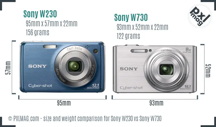 Sony W230 vs Sony W730 size comparison