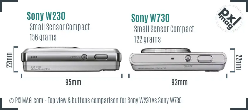 Sony W230 vs Sony W730 top view buttons comparison