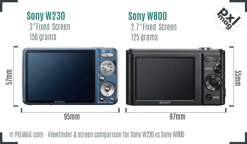 Sony W230 vs Sony W800 Screen and Viewfinder comparison