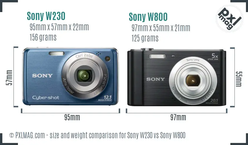 Sony W230 vs Sony W800 size comparison