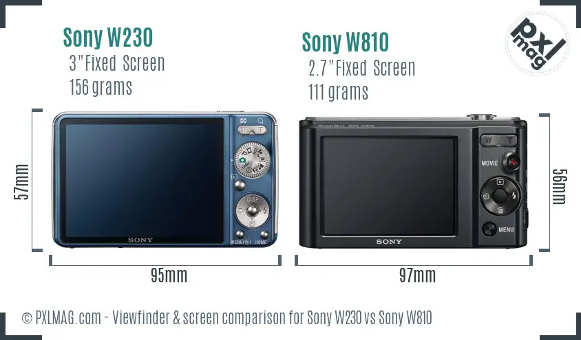 Sony W230 vs Sony W810 Screen and Viewfinder comparison
