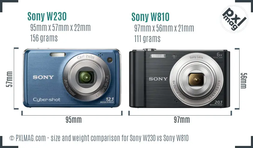Sony W230 vs Sony W810 size comparison