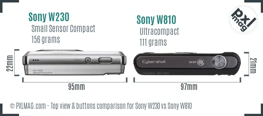 Sony W230 vs Sony W810 top view buttons comparison