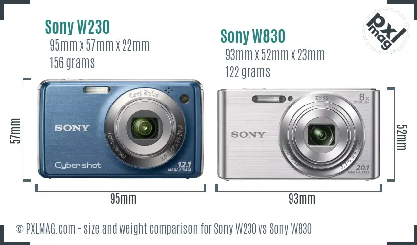 Sony W230 vs Sony W830 size comparison