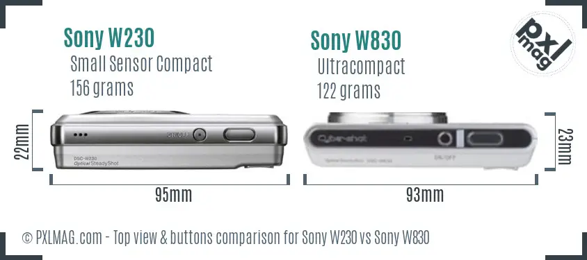 Sony W230 vs Sony W830 top view buttons comparison