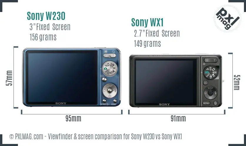 Sony W230 vs Sony WX1 Screen and Viewfinder comparison