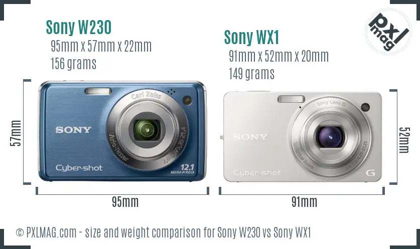 Sony W230 vs Sony WX1 size comparison