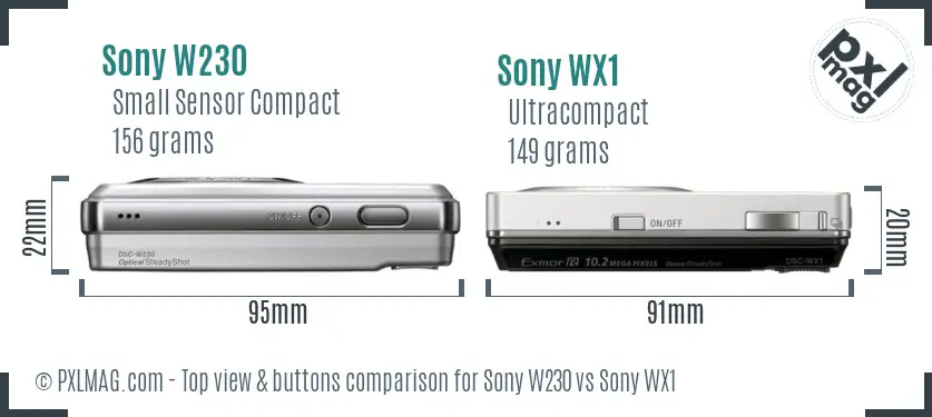 Sony W230 vs Sony WX1 top view buttons comparison