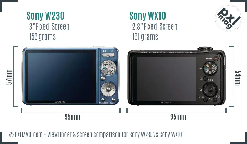 Sony W230 vs Sony WX10 Screen and Viewfinder comparison