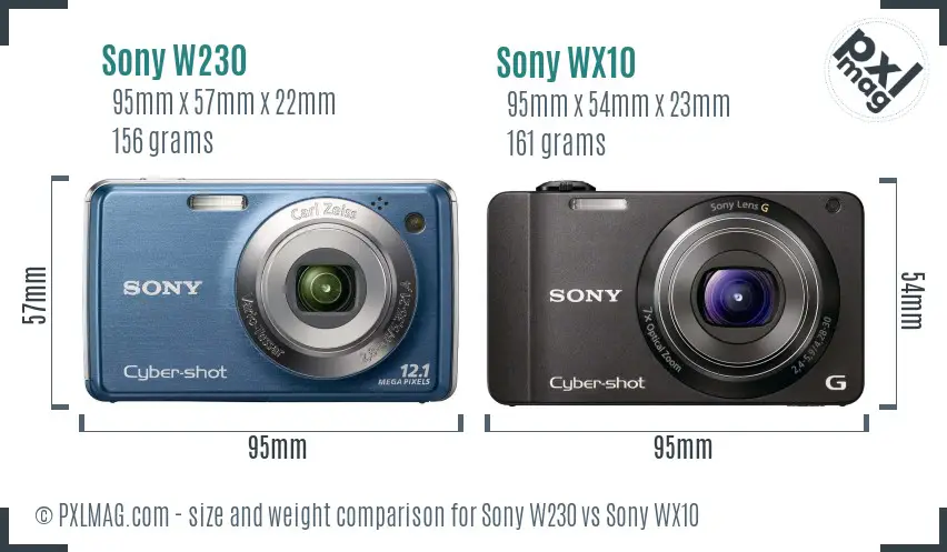 Sony W230 vs Sony WX10 size comparison
