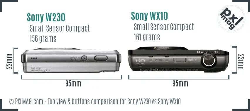 Sony W230 vs Sony WX10 top view buttons comparison