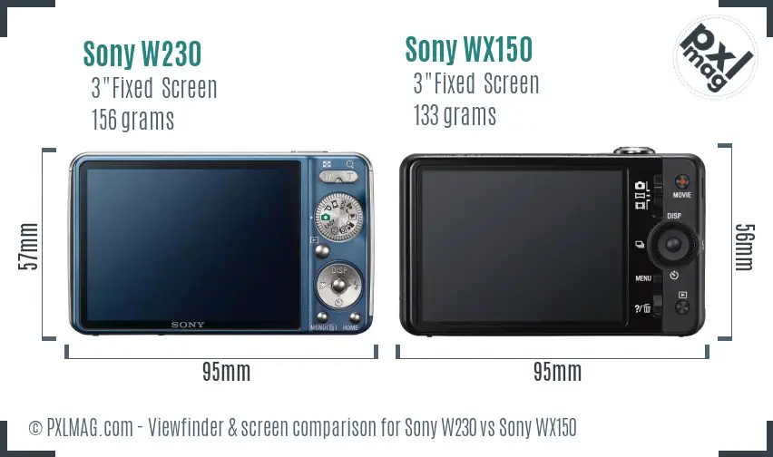 Sony W230 vs Sony WX150 Screen and Viewfinder comparison