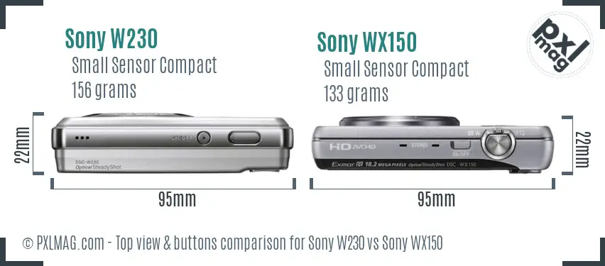 Sony W230 vs Sony WX150 top view buttons comparison
