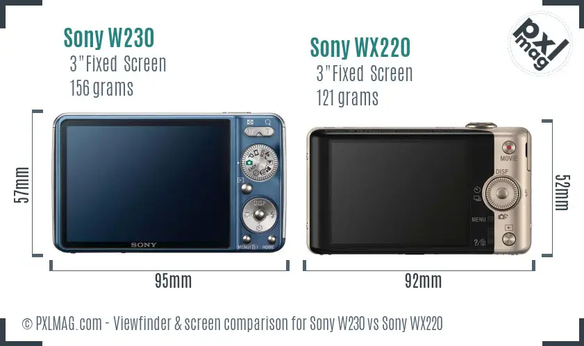 Sony W230 vs Sony WX220 Screen and Viewfinder comparison