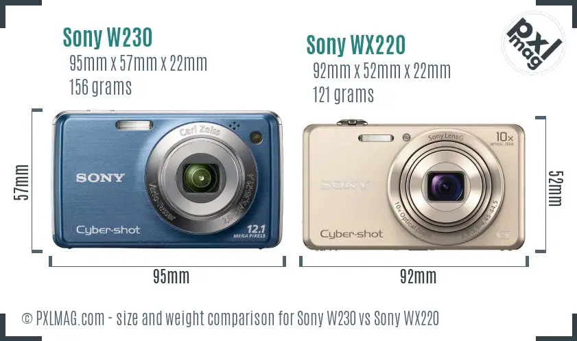 Sony W230 vs Sony WX220 size comparison