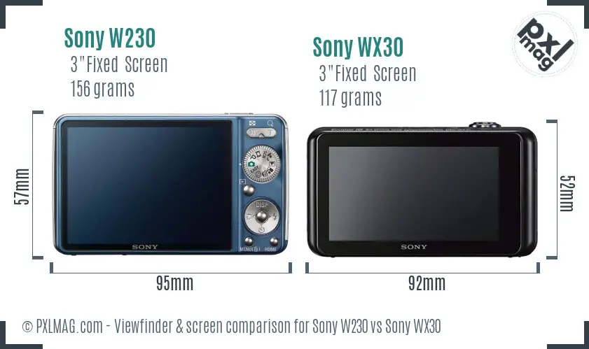 Sony W230 vs Sony WX30 Screen and Viewfinder comparison