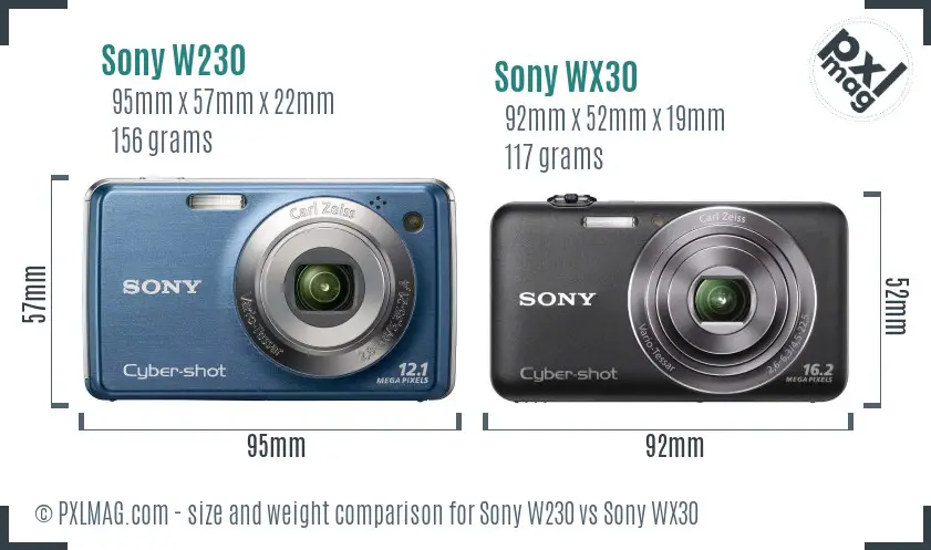 Sony W230 vs Sony WX30 size comparison