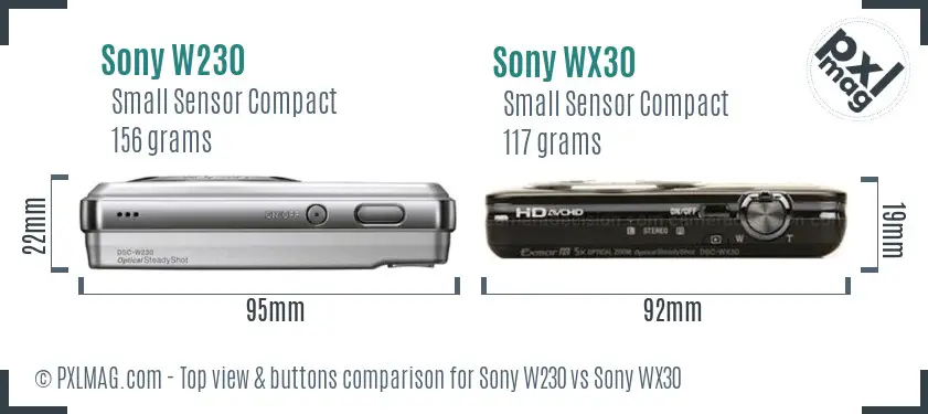 Sony W230 vs Sony WX30 top view buttons comparison