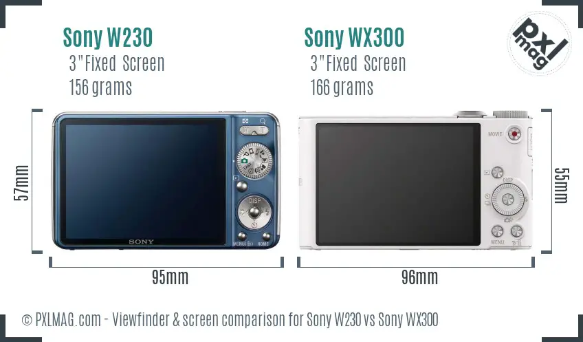 Sony W230 vs Sony WX300 Screen and Viewfinder comparison