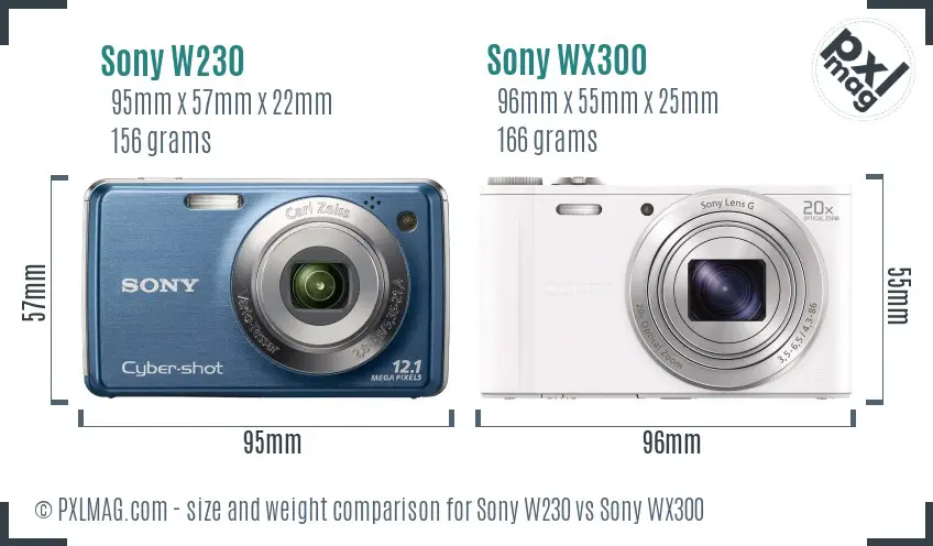 Sony W230 vs Sony WX300 size comparison